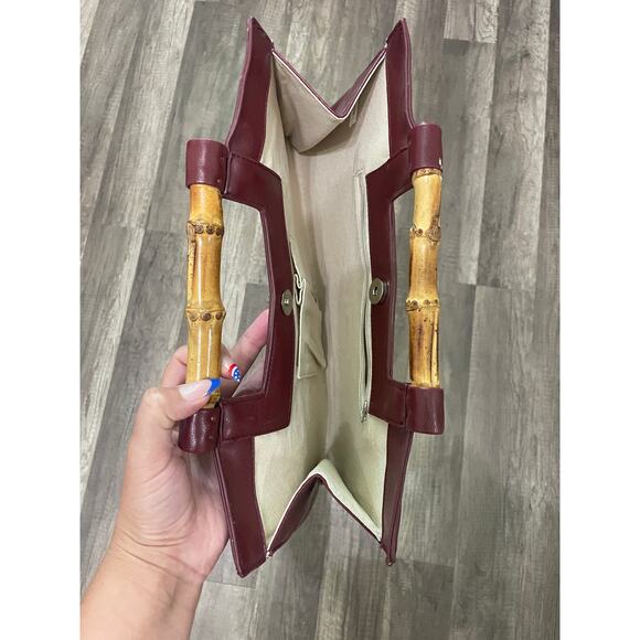 Diana E Kelly CORK GLITTER Handbag MaroonTrim Gold Football w/ Bamboo Handle - Picture 5 of 9